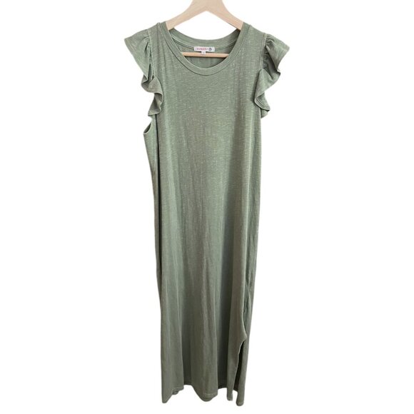 Sundry Flutter Sleeve Cotton Midi Dress Green Size 0 Boho Minimalist‎ Spring - Picture 1 of 7